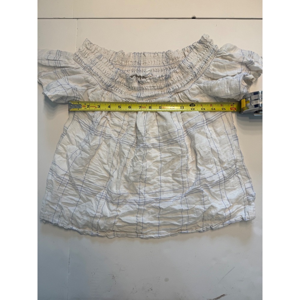 LUSH Women White Blue Plaid Off Shoulder Smocked Blouse Top T16402-I Size M - Picture 5 of 6
